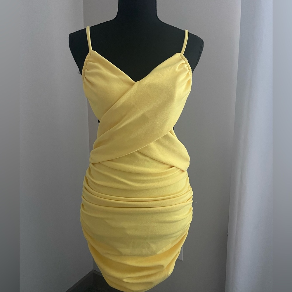 Side Cut Out Bodycon Dress- Bright Yellow